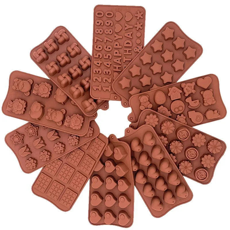 Christmas Candy Molds Silicone Chocolate Molds with Dinosaur Flowers Hearts-for Cake Tools