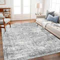Vintage Floral Print 6x9 Area Rug Gray Non-Slip Indoor Carpet for Kitchen Living Room Bedroom Dining Room Washable Distressed