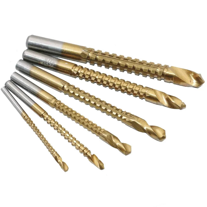 6pcs Drill Bit Set High Speed Steel Wood Punching Slotting Woodworking Tools Multi Function Metal Grooving Tap Twist Drill Bit
