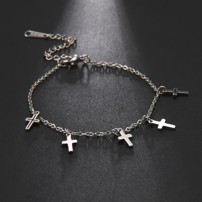 Christian Religious Cross Bracelet 18K Gold Plated High Polish Stainless Steel Women's Dangle Crosses Custom Logo Wholesale