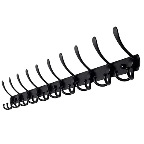 Black Metal Wall Hooks 10 Tri Hooks Wall Hanger Coat Hook Rail for Coat Hat Towel