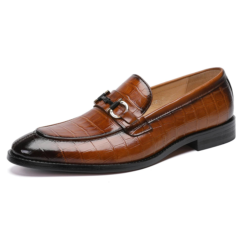 British Style Mens Distressed Leather Loafers Slip on Dress Shoes with Hidden Height Increase European Business Casual Shoes
