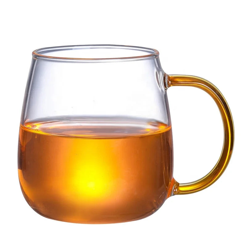 Eco-Friendly Reusable Clear Heat Resistant Glass 400ml Handmade Flower Design Coffee & Tea Cup