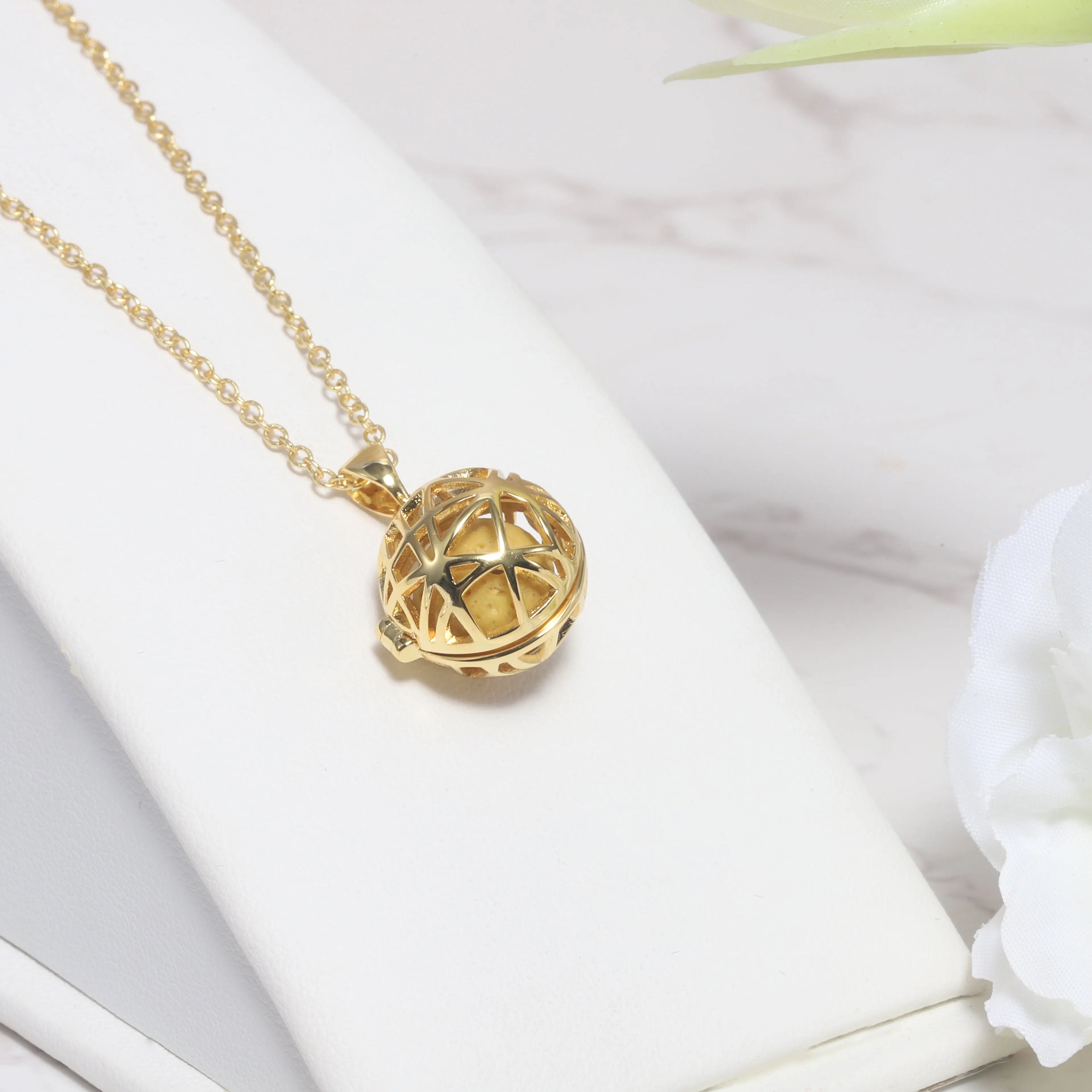 C1JX Abiding Minimalism Design Incense Solid Aromatherapy Beads 925 Sterling Silver Custom Gold Plated Necklace Pendants