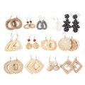 Exaggerated Retro Rattan Big Earrings Lightweight Geometric Shape Bohemian Earrings Handmade Straw Wicker Woven Hoop Earrings