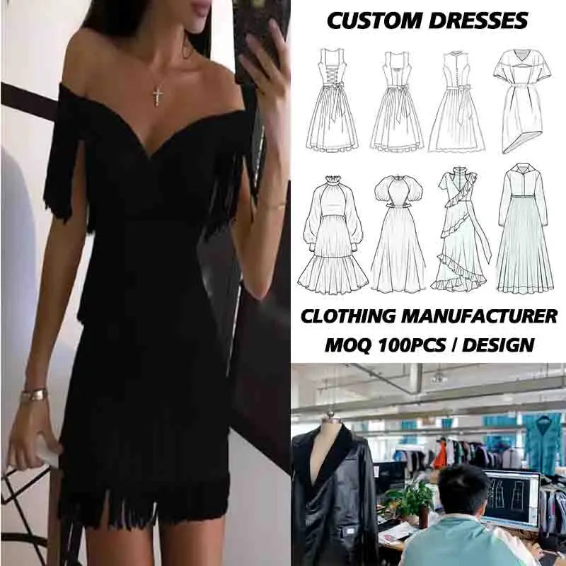 Women's Sling Sleeveless V-neck Fringed Sheath Dress Fashion Party Girls' Dresses Off- Shoulder Clothing