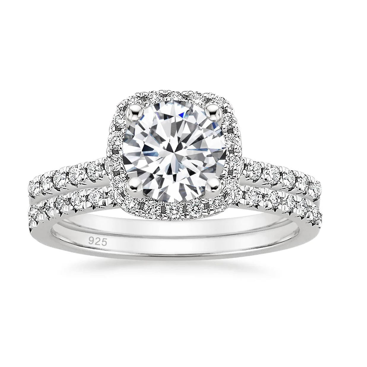 OLAN Fashion Luxury Female Jewelry 1.5 Carat Round Cut 925 Sterling Silver Bridal Set Moissanite Rings for Women Wedding
