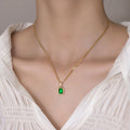 Fashion Design White Zircon & Green Zircon Mini Rectangular Pendant Gold Plated Custom Stainless Steel Necklace for Women