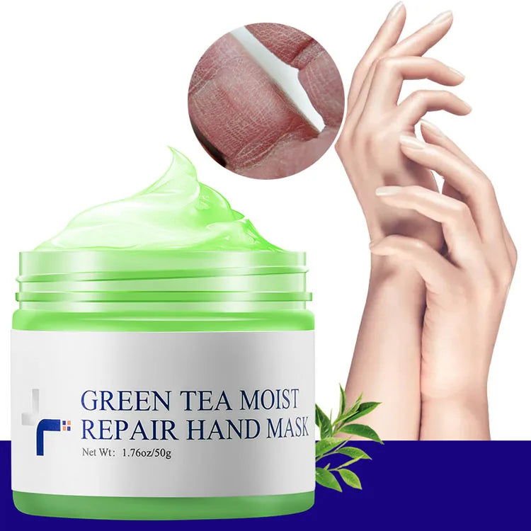 Skin Care Exfoliating Vegan Foot Hand Whitening Crema De Para Manos Hand Cream Paraffin Green Tea Nourish Hand Mask 50g