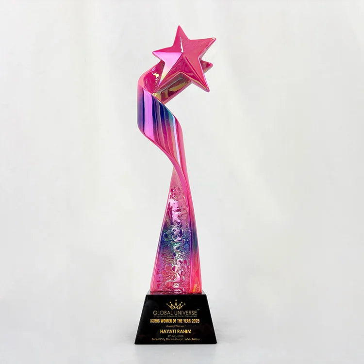 28cm Height Colored Pink Purple Resin Star Crystal Trophy Award MH-J0093