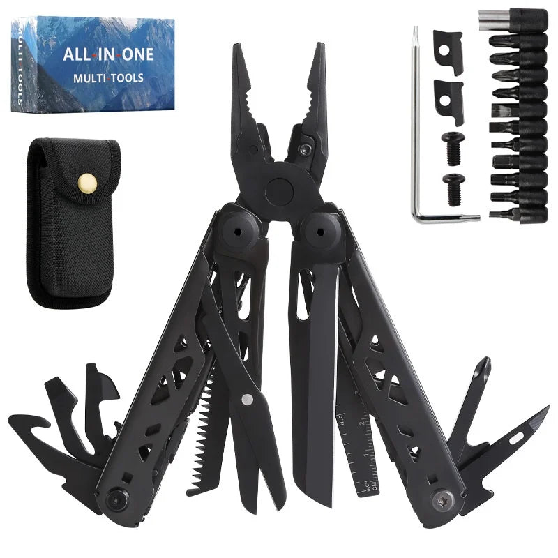 OME Industrial OEM Customizable Black Outdoor Gadgets Folding Combination 440 Blade Stainless Steel Scissors Pliers