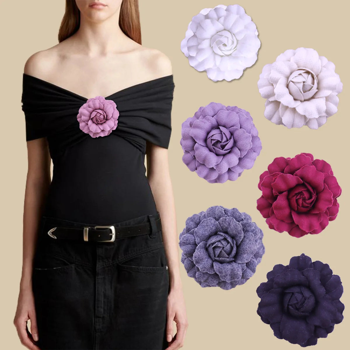 Stereo Little Fragrant Camellia 7.5cm Premium Brooch Handcrafted Accessories Suit Sweater Coat Flower Brooch