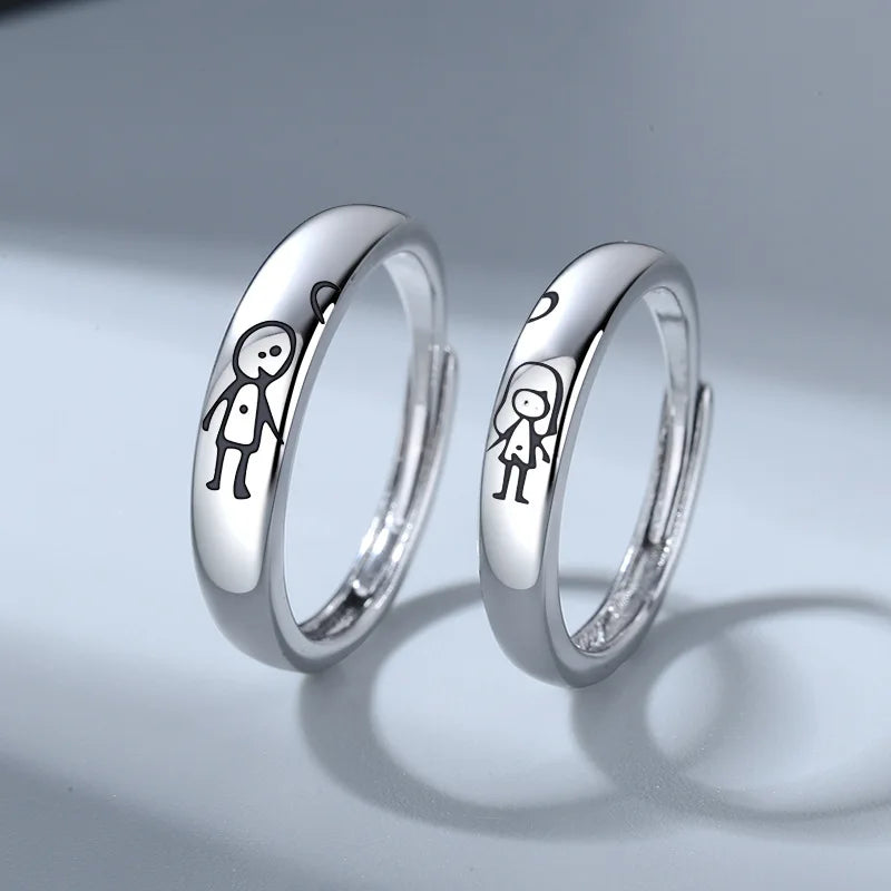 Romantic Silver Plated Boy and Girl Couple Rings for Women Men Wedding Engagement Ring Jewelry Long Distance love Ring