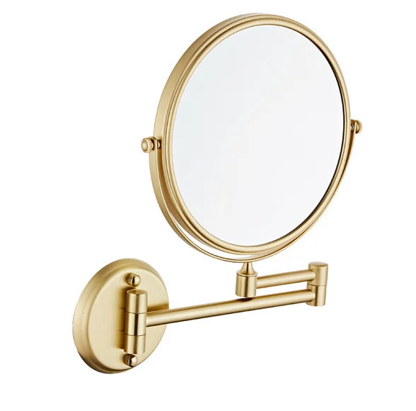 8 Inch Wall Mount Round Brushed Gold  Brass Magnifying Two Sided Vanity Bathroom Makeup Mirror