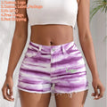 High-Waist Unique Design Frayed Edge Printed Denim Shorts Versatile Casual Style Skinny Pencil Pants for Summer Woven Light Wash