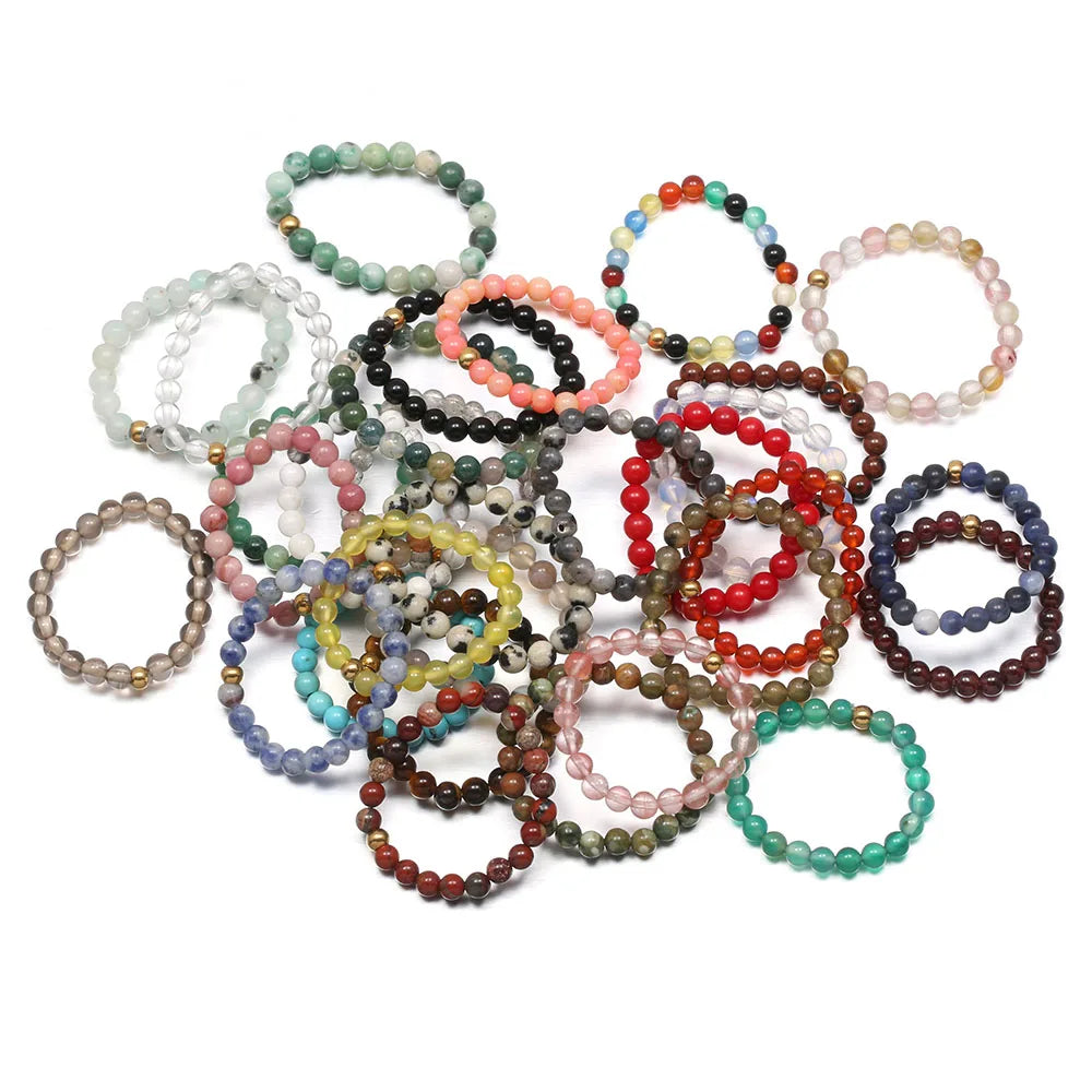 Natural Energy Crystal Stone 3mm Mini Beads Rings for Woman Chakra Healing Handmade Bohemian Jewelry Wedding Ring Gift