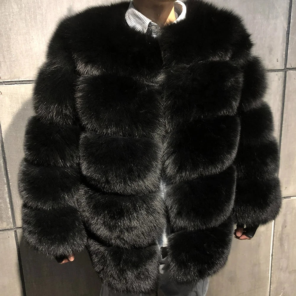 Fur Male Winter Warm Thick Natural Fox Fur Jacket Men Fur Coat Outerwear