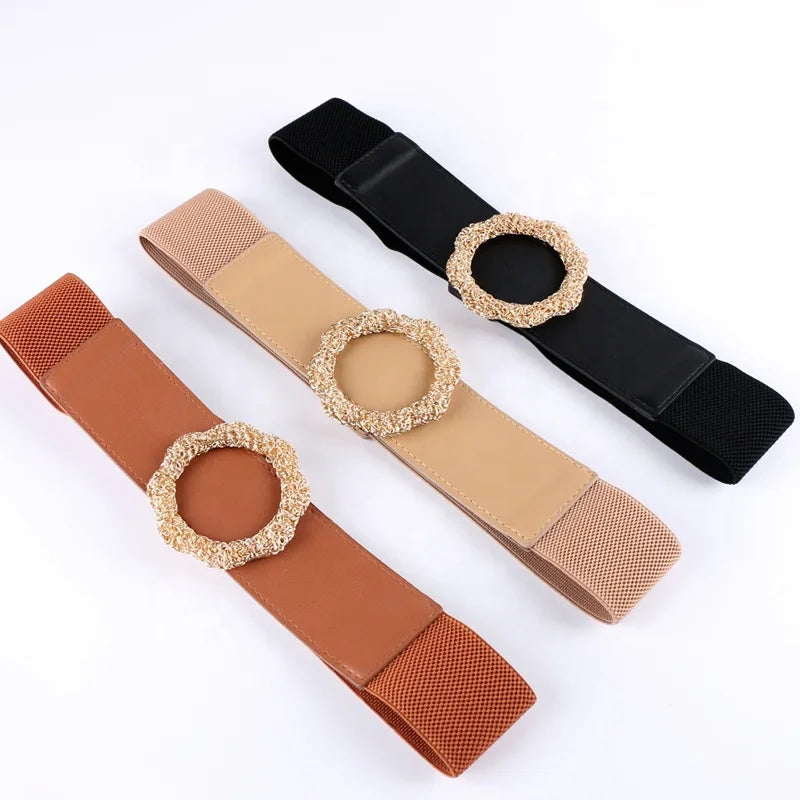 European and American Fashion Ladies Elastic Waist Belt Simple Wide Elastic with Custom Logo and Casual Alloy Buckle