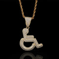 Wholesale Hip Hop Jewelry 18K Gold Wheelchair Logo Personality Pendant Copper Zircon Pendant
