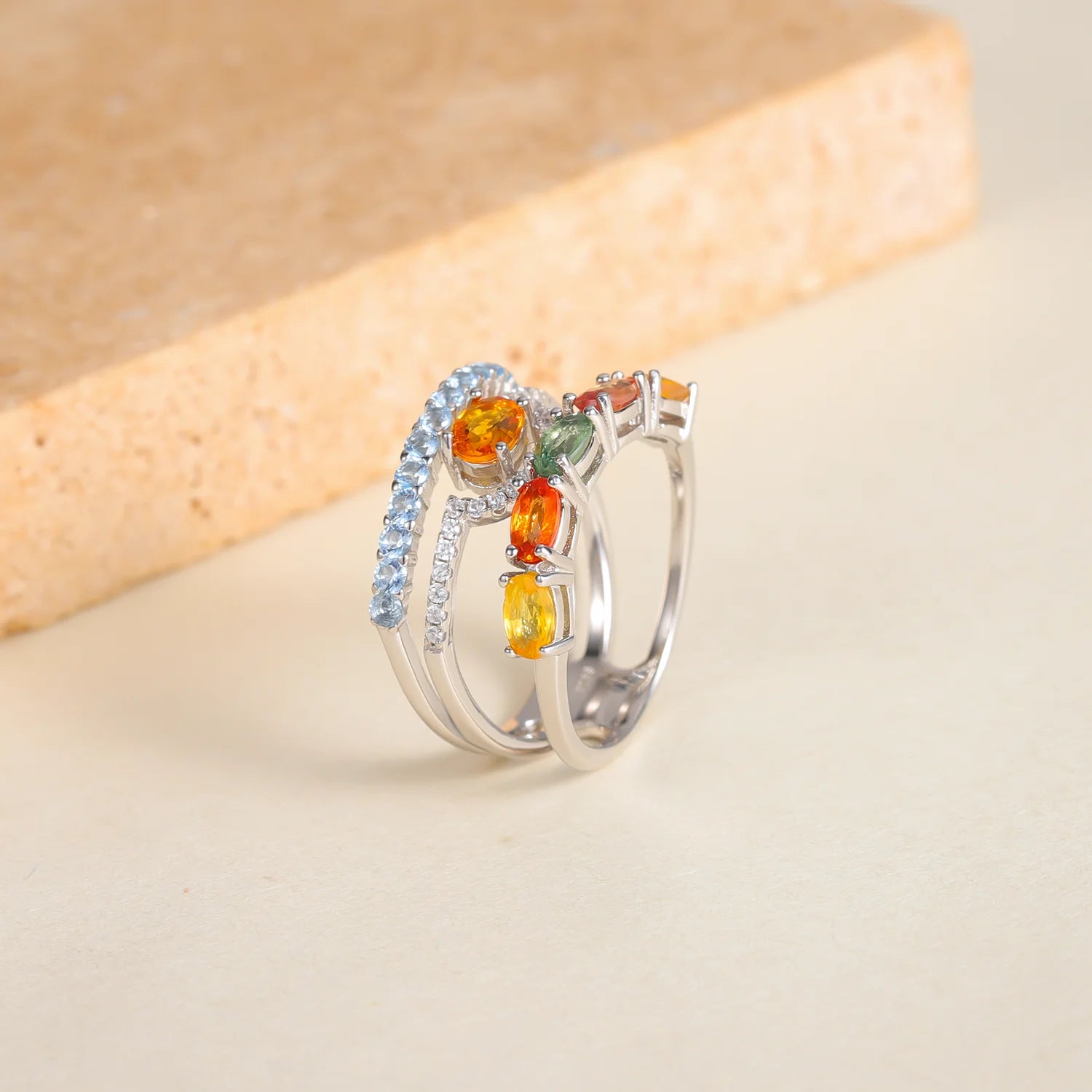 W0365 Abiding High Quality Wholesale Price Multi Natural Sapphire Gemstone 925 Sterling Silver Rings for Ebay