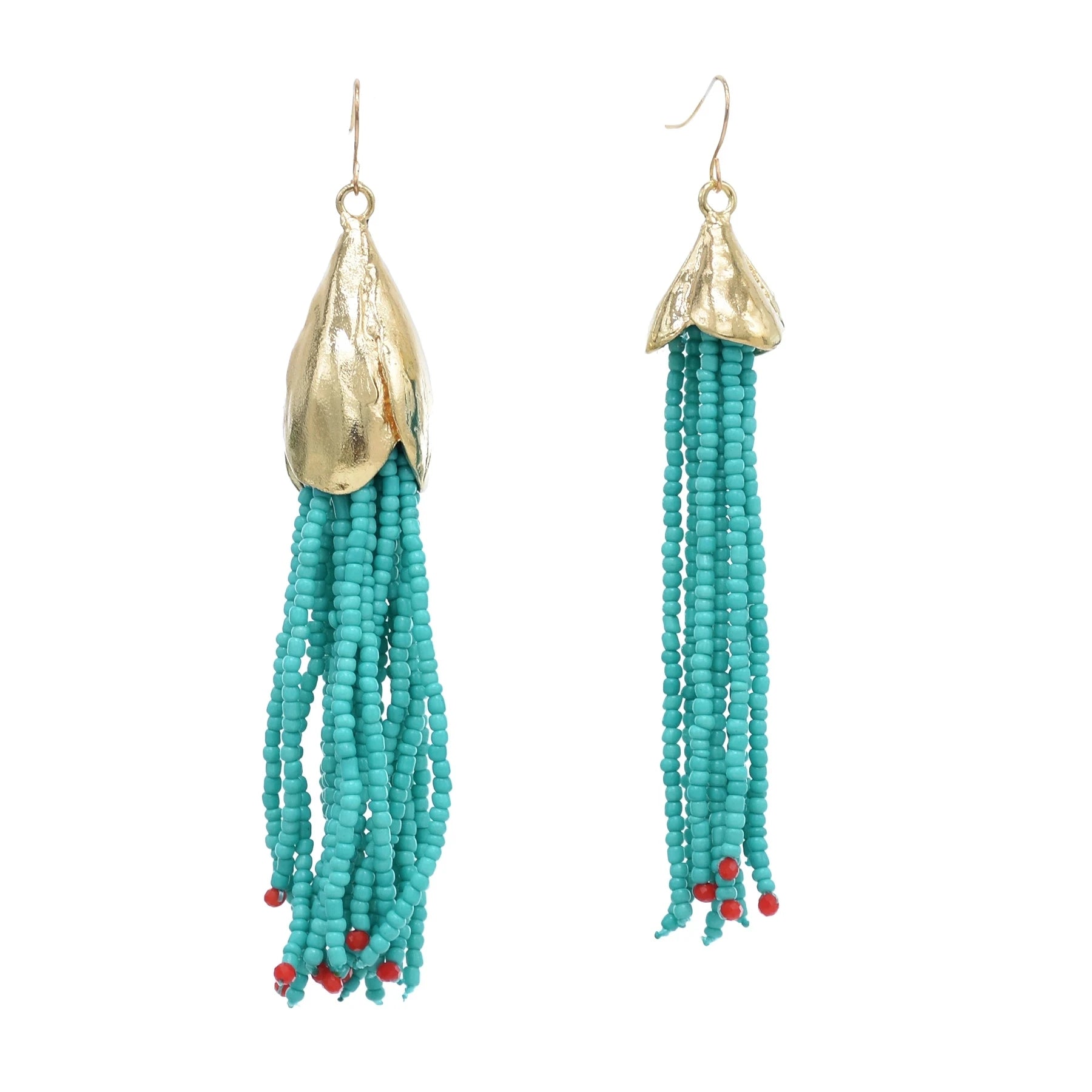 Women's Asymmetrical Bohemian Gold Plated Hook Beaded Tassel Drop Dangle Earrings Cute Style for Weddings and Parties