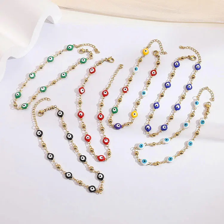 Fashion Low Price Stainless Steel Bracelet Chain Woman Turkish Blue Devil Eyes Stainless Steel Bracelet With Charm Bangle