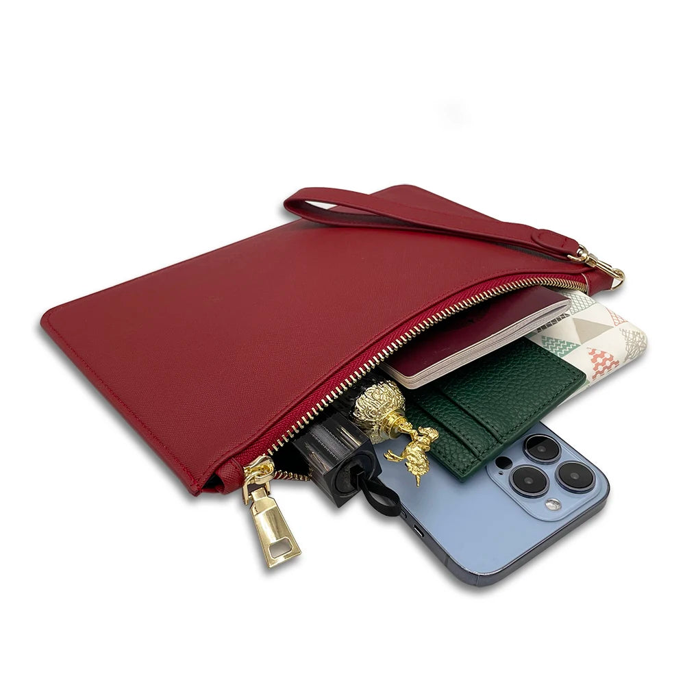 Hot Sale Vegan Saffiano Leather Pouch Zipper Portable PU Cosmetic Bag Waterproof Packaging Bag Custom Leather Jewelry Pouch