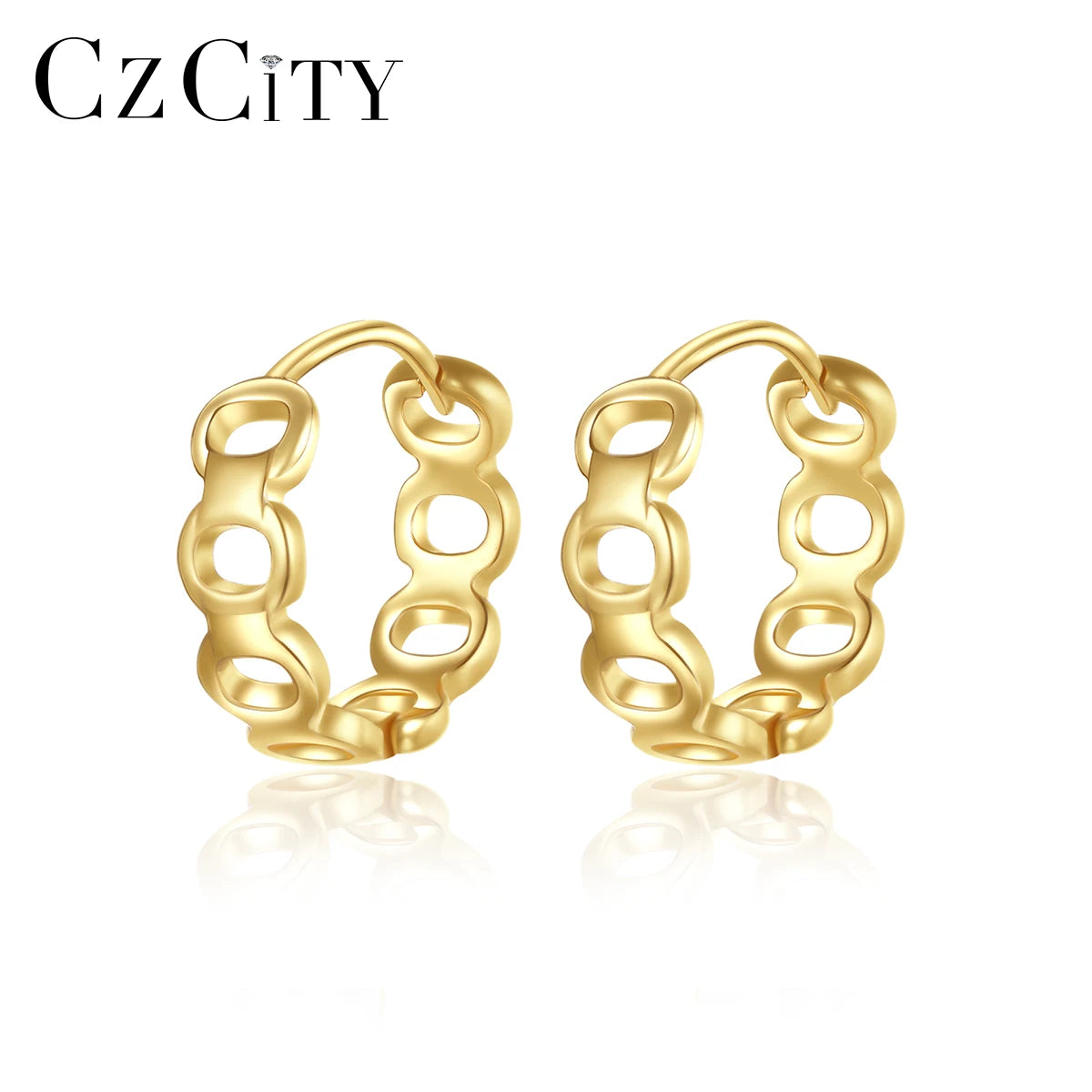 CZCITY Sterling Silver Luxury Trendy Korean Gold Plated Vintage Earring Sterling Statement Hoop Earrings 925