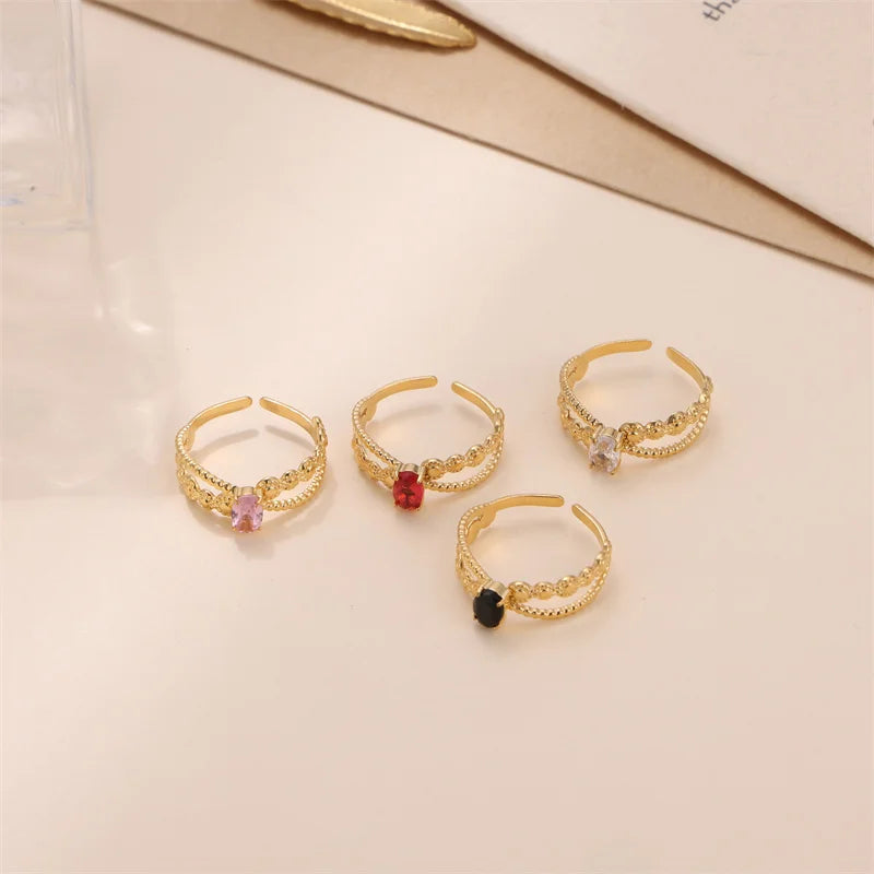 18K Gold Ruby Zircon Ring Inlaid Original Chain Ring Female Retro Fashion Jewelry Rings