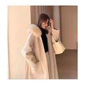 Ins Hot Women's Winter Real Wool Coat Jacket With Fox and Wool Over Size Long Trench Coat for Ladies