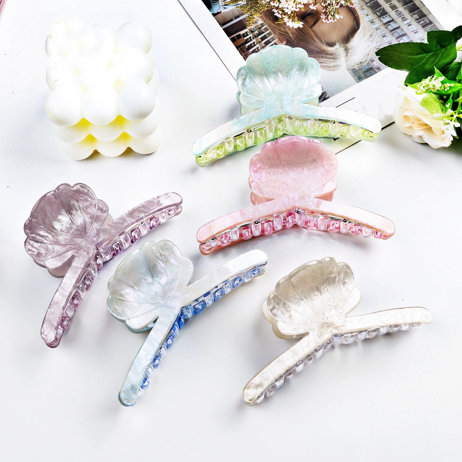 Temperament Acrylic Fishtail Clip Elegant Colorful 10cm Hair Claws Women's Girls Hair Accessories