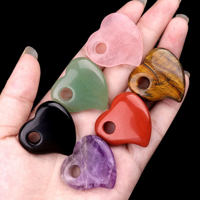 Purple Pink White Crystal 30mm DIY Children's Jewelry Pendant Large Crooked Hole Peach Heart Tiger Eye Stone Classic Fashion