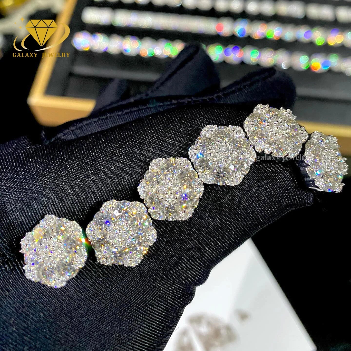 Hot Sale Fine Jewelry Nature Flower Shaped Iced Out Design 925 Silver Romance Women Elegance Moissanite Stud Earrings