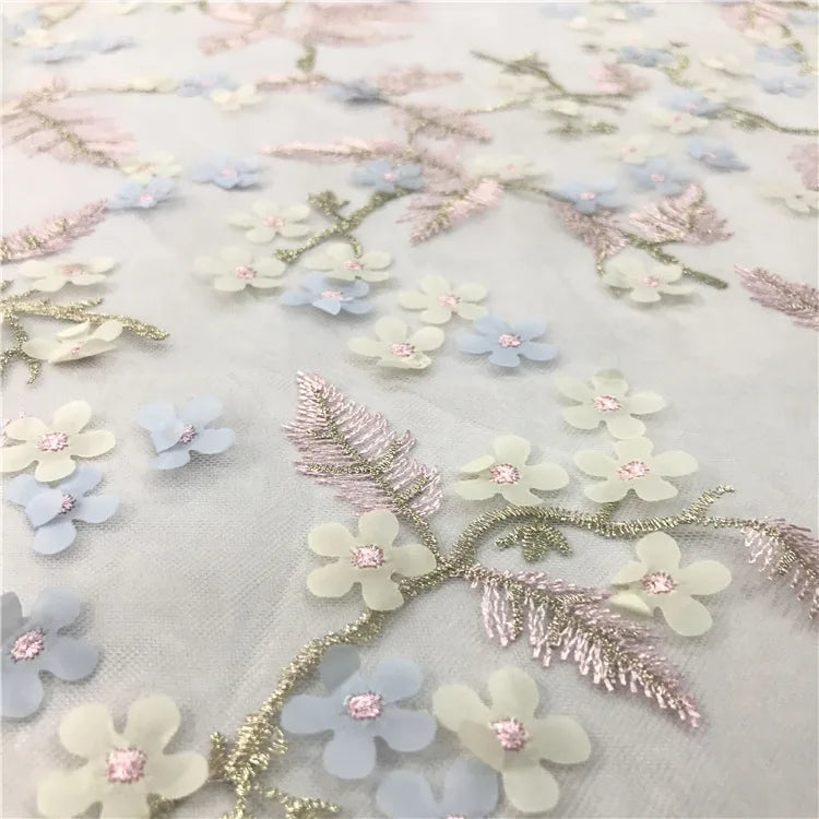 Istanbul Luxury Bridal Wedding Woven Weft 3D Pink Flower Embroidery Tulle Lace Fabric