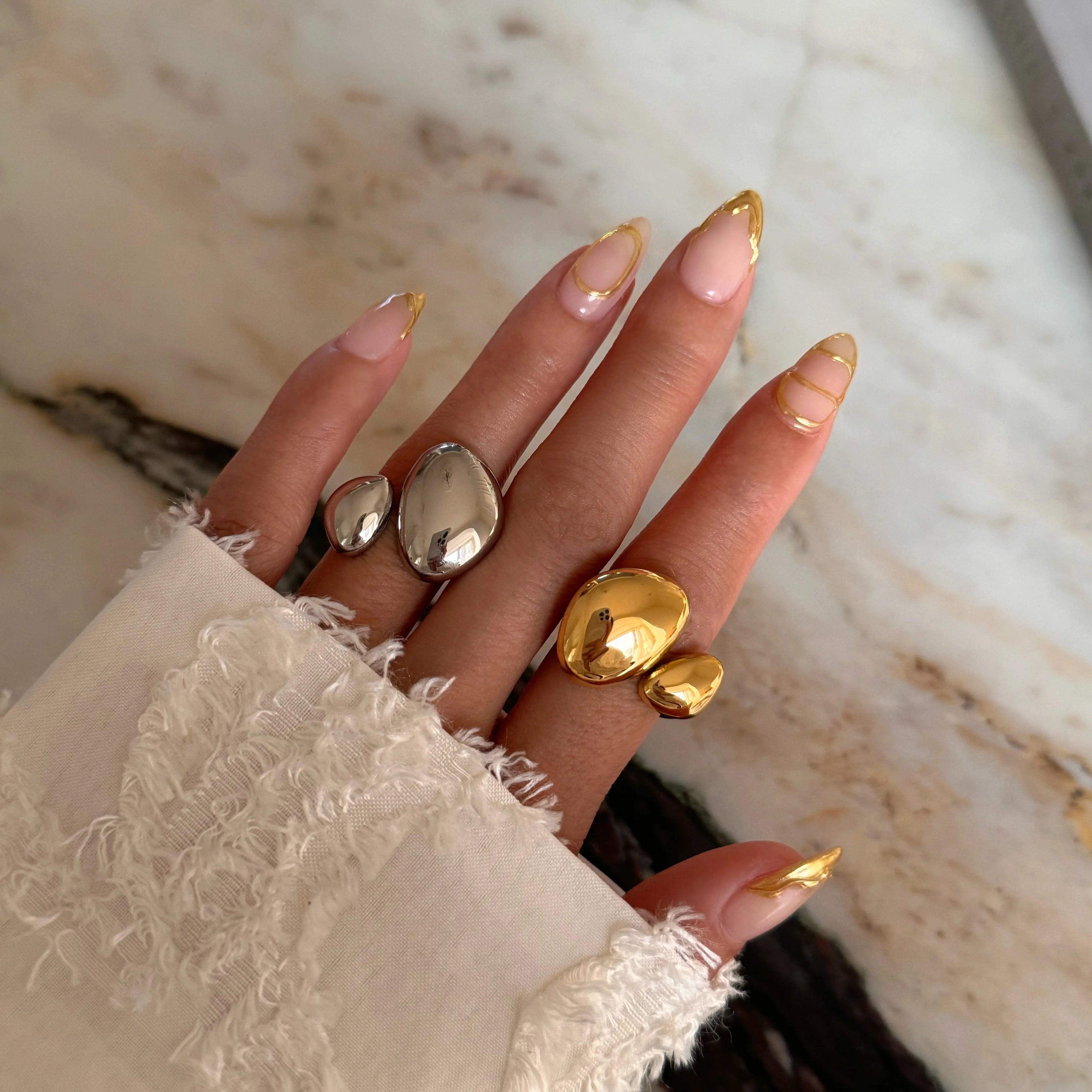 2024 Dazan HOT Winter New Ins Trendy 18k PVD Gold Plated Stainless Steel Irregular Slime Exquisite Polished Dandelion Open Ring