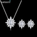 LUOTEEMI New Design Cubic Zirconia Geometric Flower Clear CZ Earrings Necklace Jewelry Sets