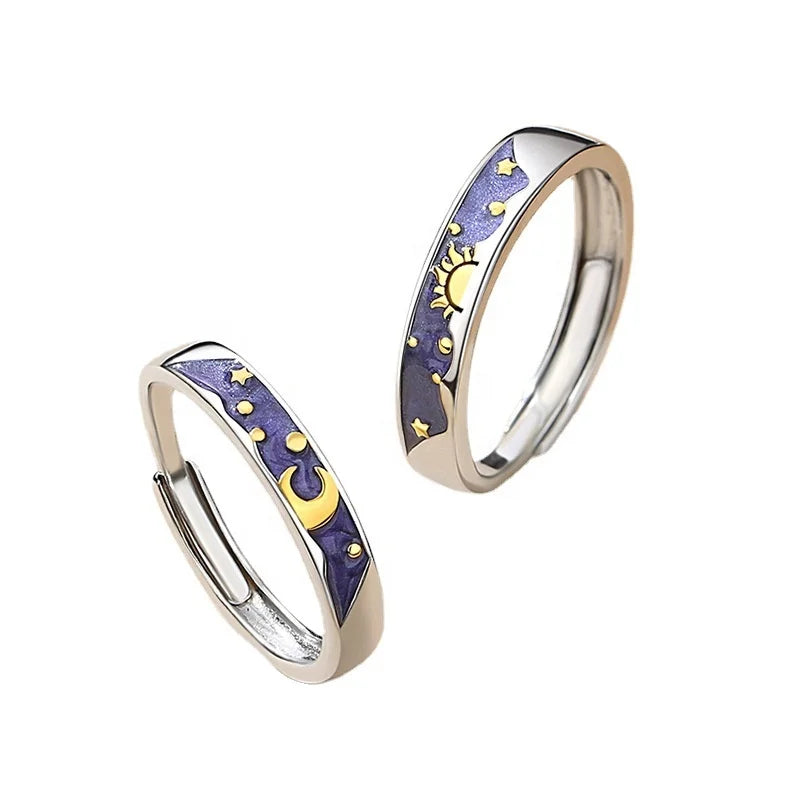Tarnish Free  Design Fine Fashion Jewelry Delicate Ring Silver Plated Stainless Steel Sun Moon Couple Rings for Women Men