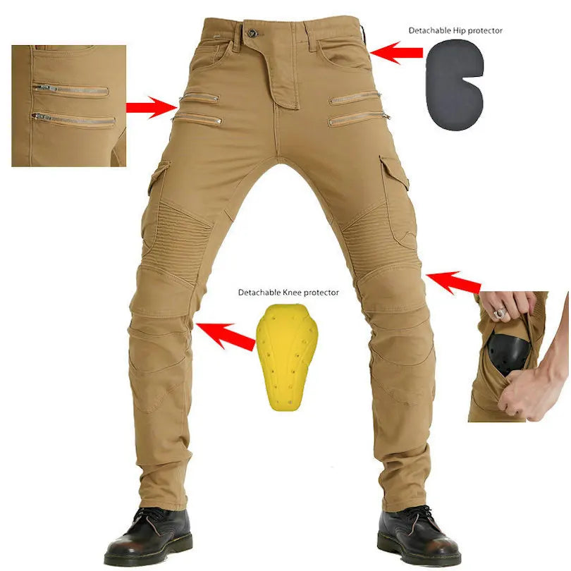 Multi-pocket Workwear Biker Denim Fall protection Pants CE Guard Motorcycle Jeans
