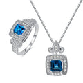 Jewelry Wholesale 925 SilverJewelry Blue Zircon Necklace Gemstone Rings Jewelry Sets