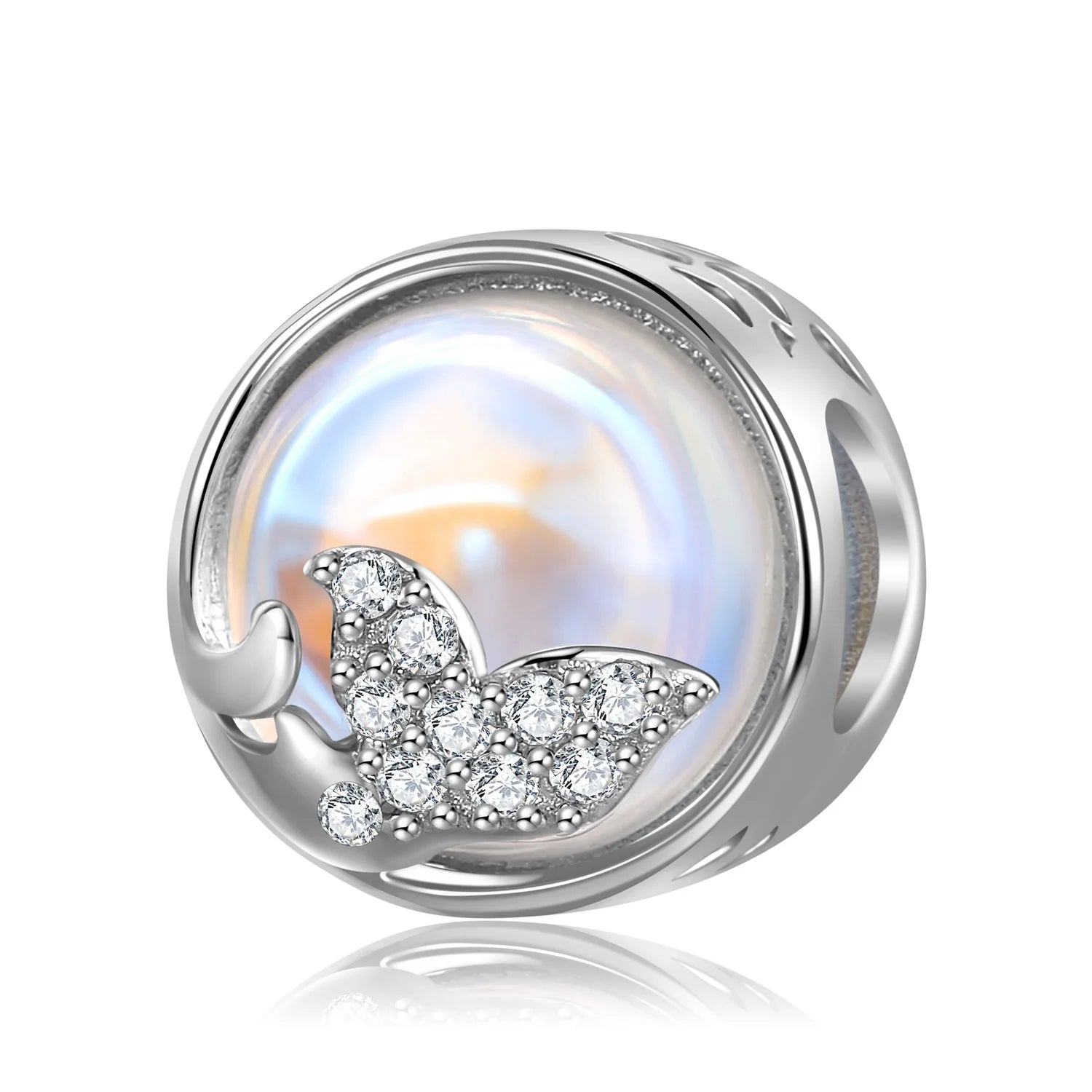 Mermaid's Tail with Clear Zirconia Round Shape Charm Authentic 925 Sterling Silver Beads for Women Charm Bracelet Jewelry DIY