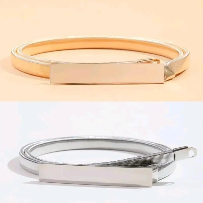 2023 Metal Fashion Belt  Women Elastic Waist Metal Chain Stretch Dress Belt Skinny Gold Waistband for Women