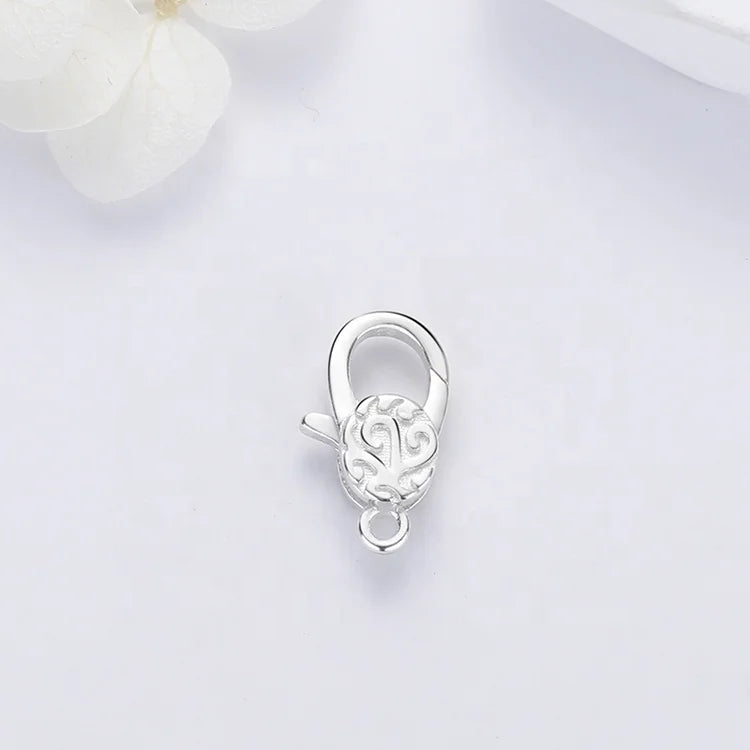 Retro Style Oxidized Sterling Silver Flower Shape Filigree Lobster Clasp for Bracelet Jewelri Hook Findings