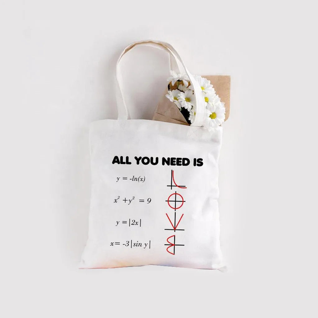 Ruthbag Chemistry Letter Pattern Large Handled Canvas Tote Bag All You Need Is Love Math Graphic Fashion Storage Funny Shopping