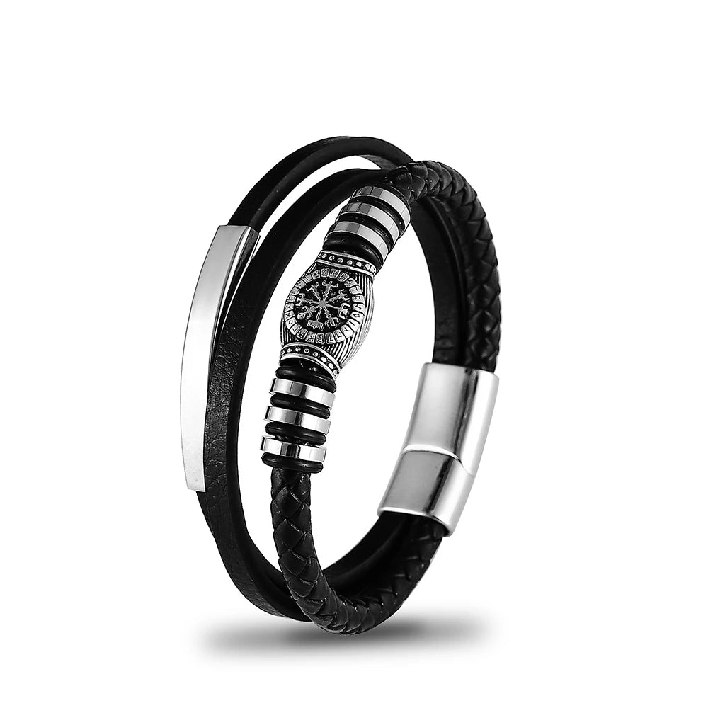 Wholesale Men's Genuine Leather Bracelet Jewelry Stainless Steel Leather Bracelet for Man
