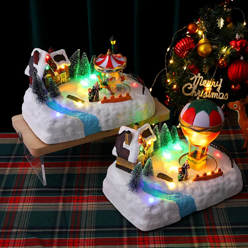 Christmas Gifts LED Music House Santa Claus Christmas Decoration Resin Ornament LED Christmas Music Box