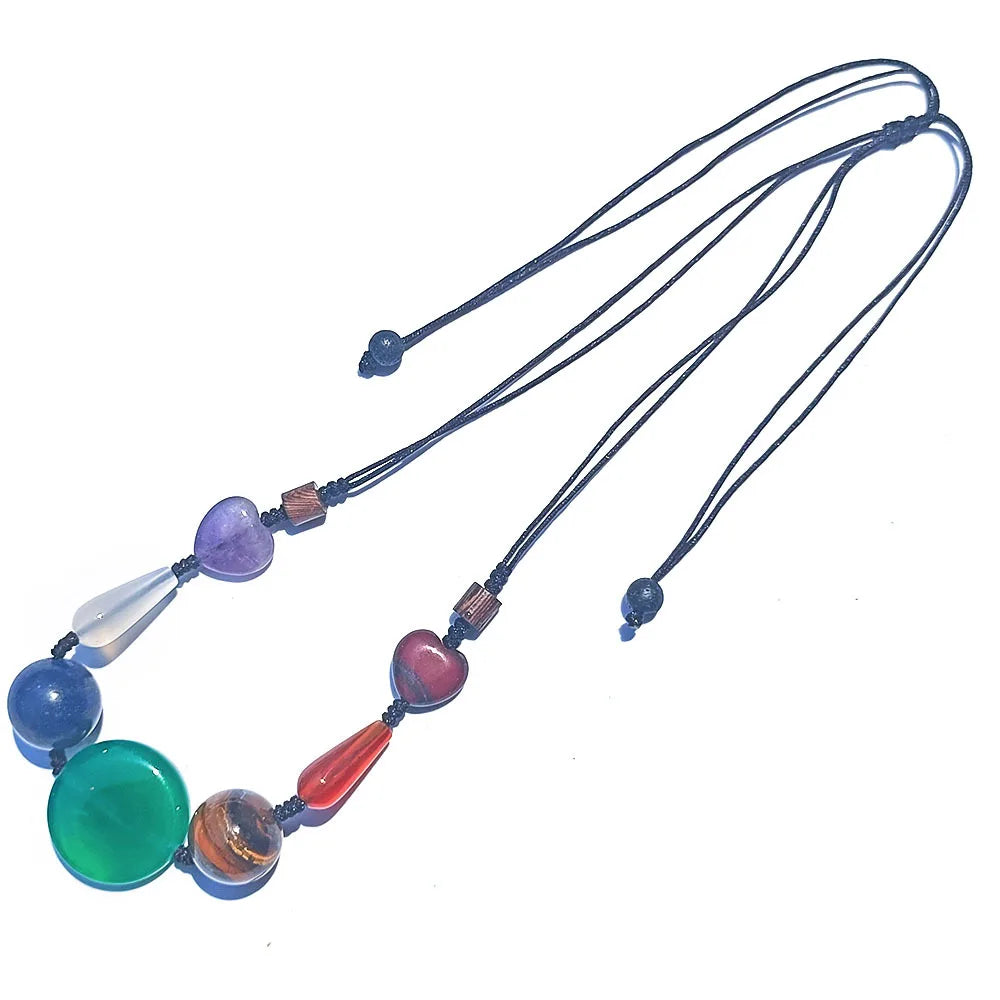 Geometric Circular Droplet Love Pendant Colorful Chakra Agate Jade Beads Creative Adjustable Necklace