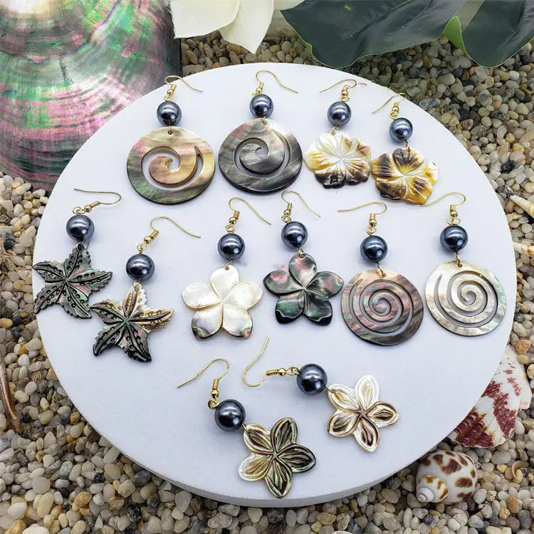SC Niche Design Tropical Bohemian Holiday Earrings Women Fashion Flower Shaped Natural Black Shell Pearl Dangle Earrings