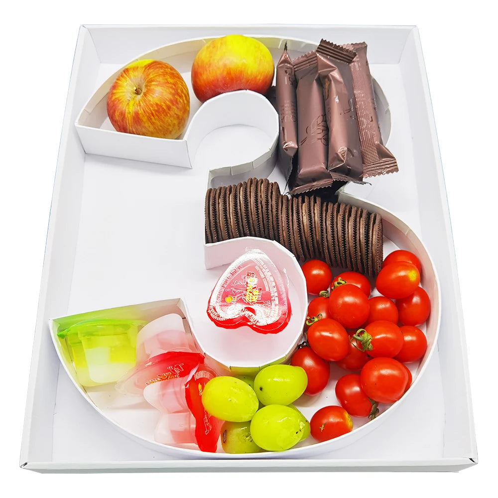 12" Flower Strawberries Birthday Party Cardboard Charcuterie Tray Fillable Number Shaped Paper Box