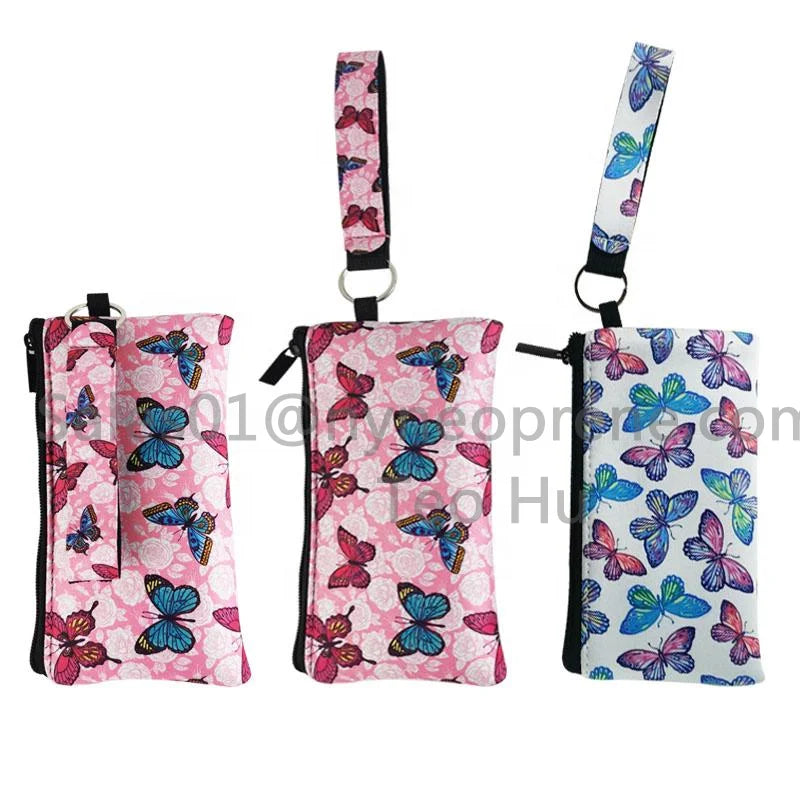 Factory Price Ladies Wristlet Purse Credit Card Holder Neoprene Women Makeup Bags Cosmetic Bag Clutch Purse with Wrist Strap