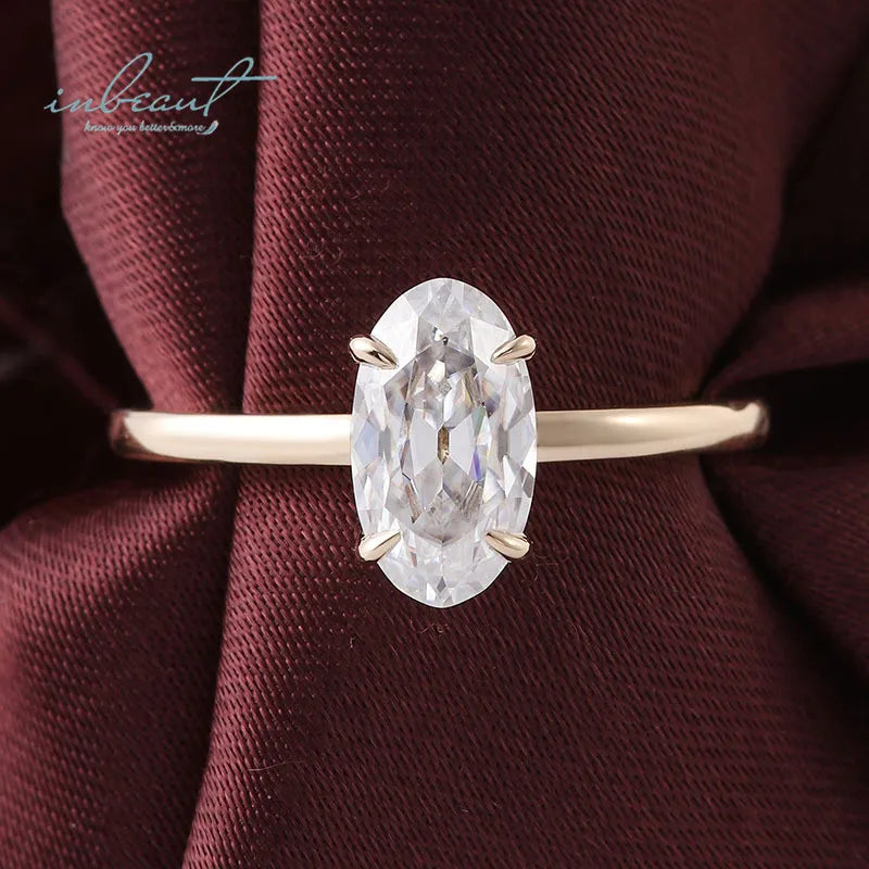 18K/14K Yellow Gold Original Brilliant Cut Genuine Diamond Test Past 5.5*10mm D Color Oval Moissanite Wedding Ring Fine Jewelry
